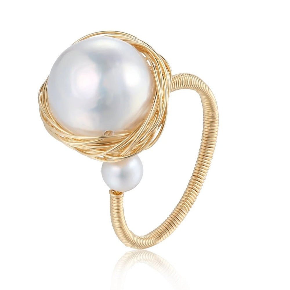 Classic Filigree Series Large Pearl Open Ring - floysun