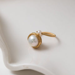 Classic Filigree Series Large Pearl Open Ring - floysun