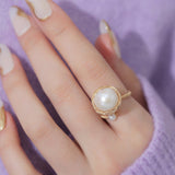 Classic Filigree Series Large Pearl Open Ring - floysun