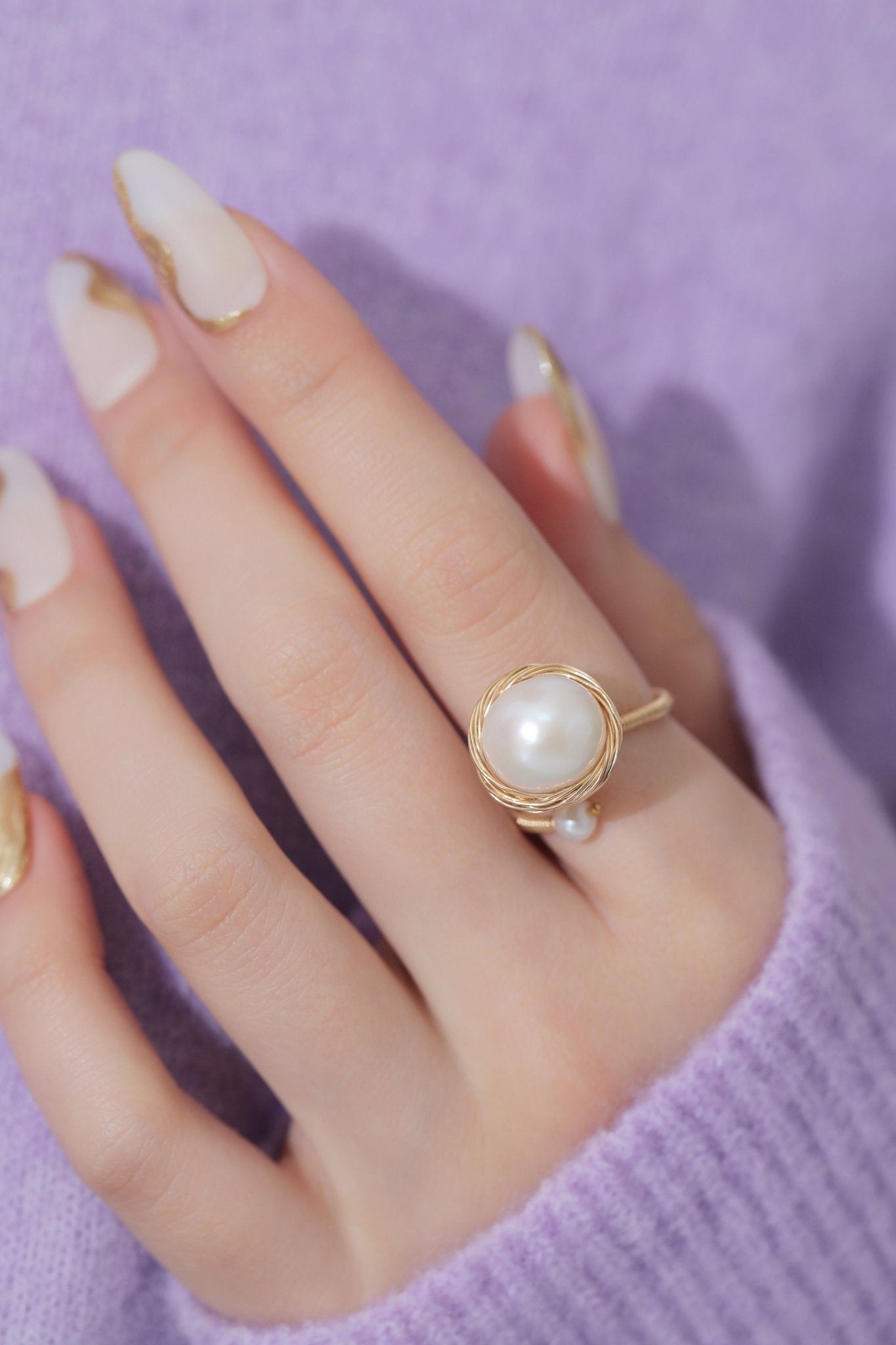 Classic Filigree Series Large Pearl Open Ring - floysun