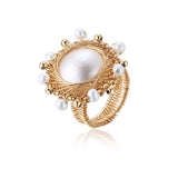 Classic Filigree Series Princess Lace Seawater Mabe Open Ring - floysun