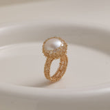 Classic Filigree Series Waterdrop Pearl Open Ring - floysun