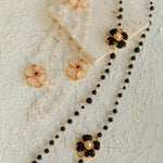 Classic French Romance Clover Long Necklace - Black Onyx - floysun