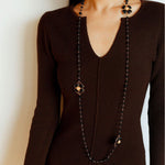 Classic French Romance Clover Long Necklace - Black Onyx - floysun