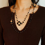 Classic French Romance Clover Long Necklace - Black Onyx - floysun