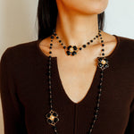 Classic French Romance Clover Long Necklace - Black Onyx - floysun