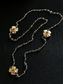 Classic French Romance Clover Long Necklace - White Crystal - floysun