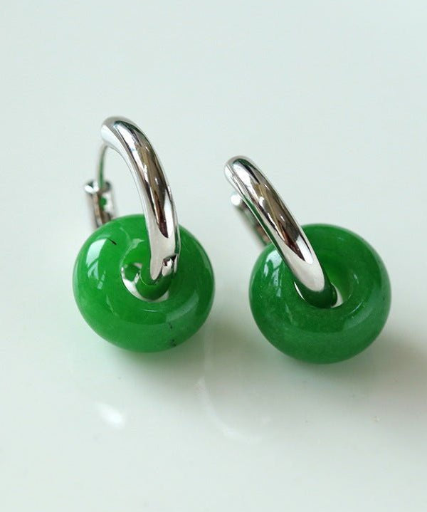 Classic Green Natural Stone Jade Hoop Earrings - floysun