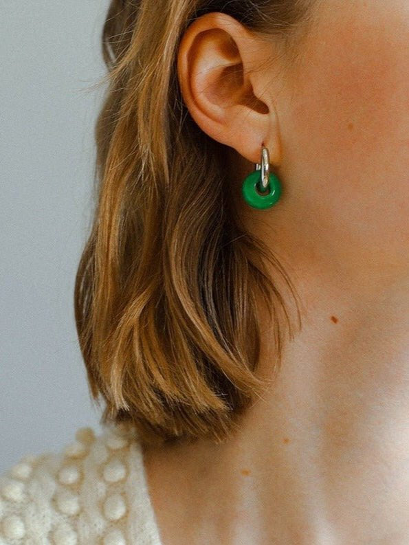 Classic Green Natural Stone Jade Hoop Earrings - floysun