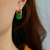 Classic Green Natural Stone Jade Hoop Earrings - floysun