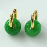 Classic Green Natural Stone Jade Hoop Earrings - floysun