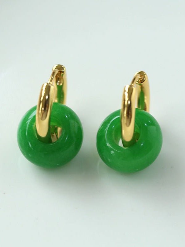 Classic Green Natural Stone Jade Hoop Earrings - floysun