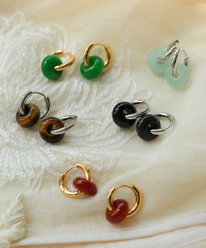 Classic Natural Stone Jade Hoop Earrings - floysun