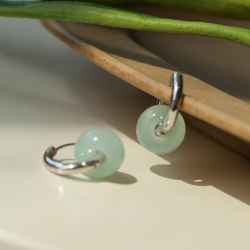 Classic Natural Stone Jade Hoop Earrings - floysun