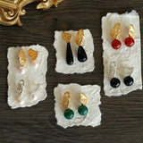 Classic Oil Brushstroke Series Earrings Lava Asymmetrical Shape with Agate Drops - floysun