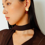 Classic Oil Brushstroke Series Earrings Lava Asymmetrical Shape with Agate Drops - floysun