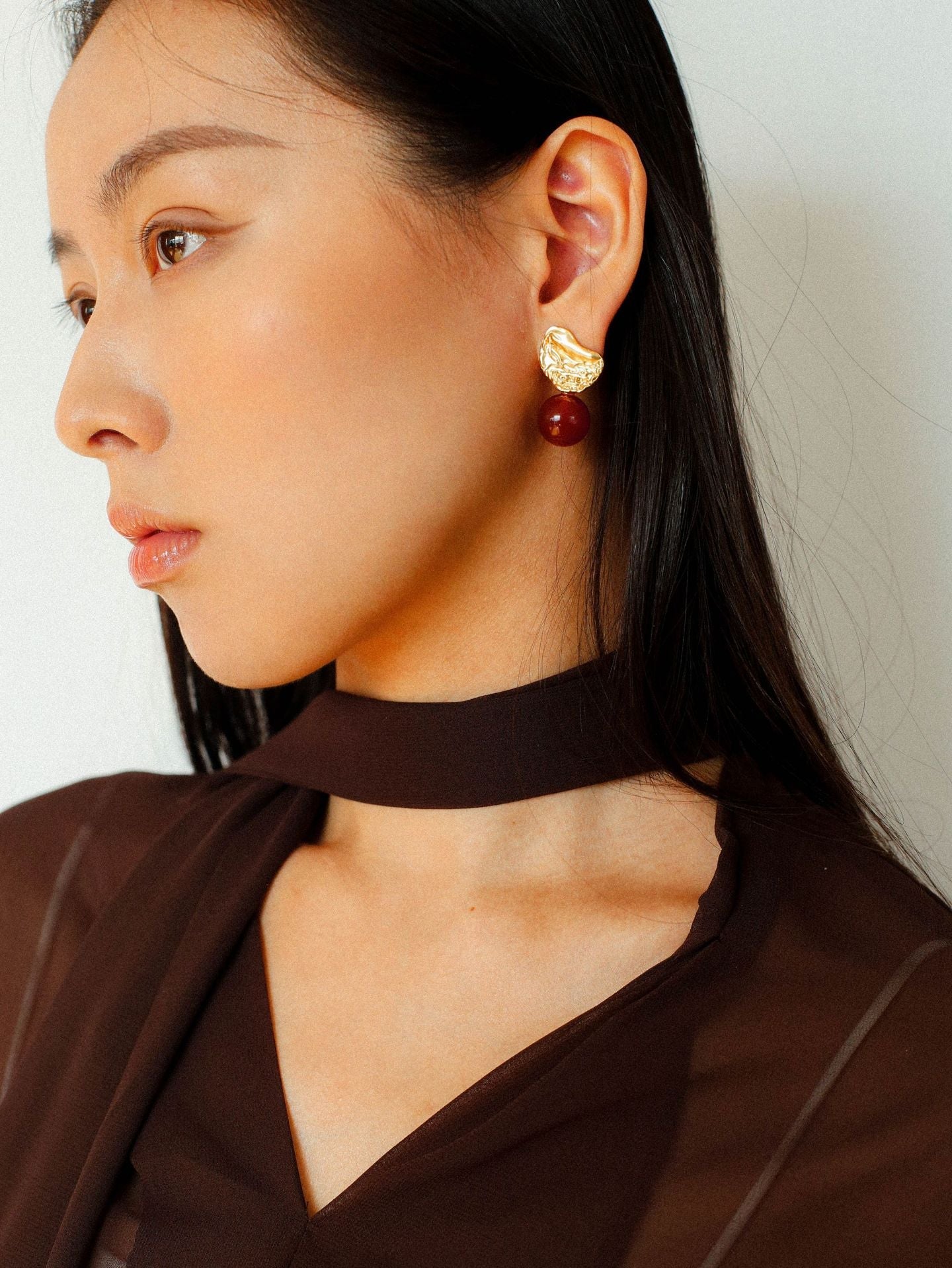 Classic Oil Brushstroke Series Earrings Lava Asymmetrical Shape with Agate Drops - floysun