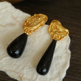 Classic Oil Brushstroke Series Earrings Lava Asymmetrical Shape with Agate Drops - floysun