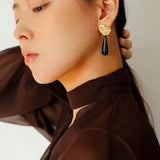 Classic Oil Brushstroke Series Earrings Lava Asymmetrical Shape with Agate Drops - floysun