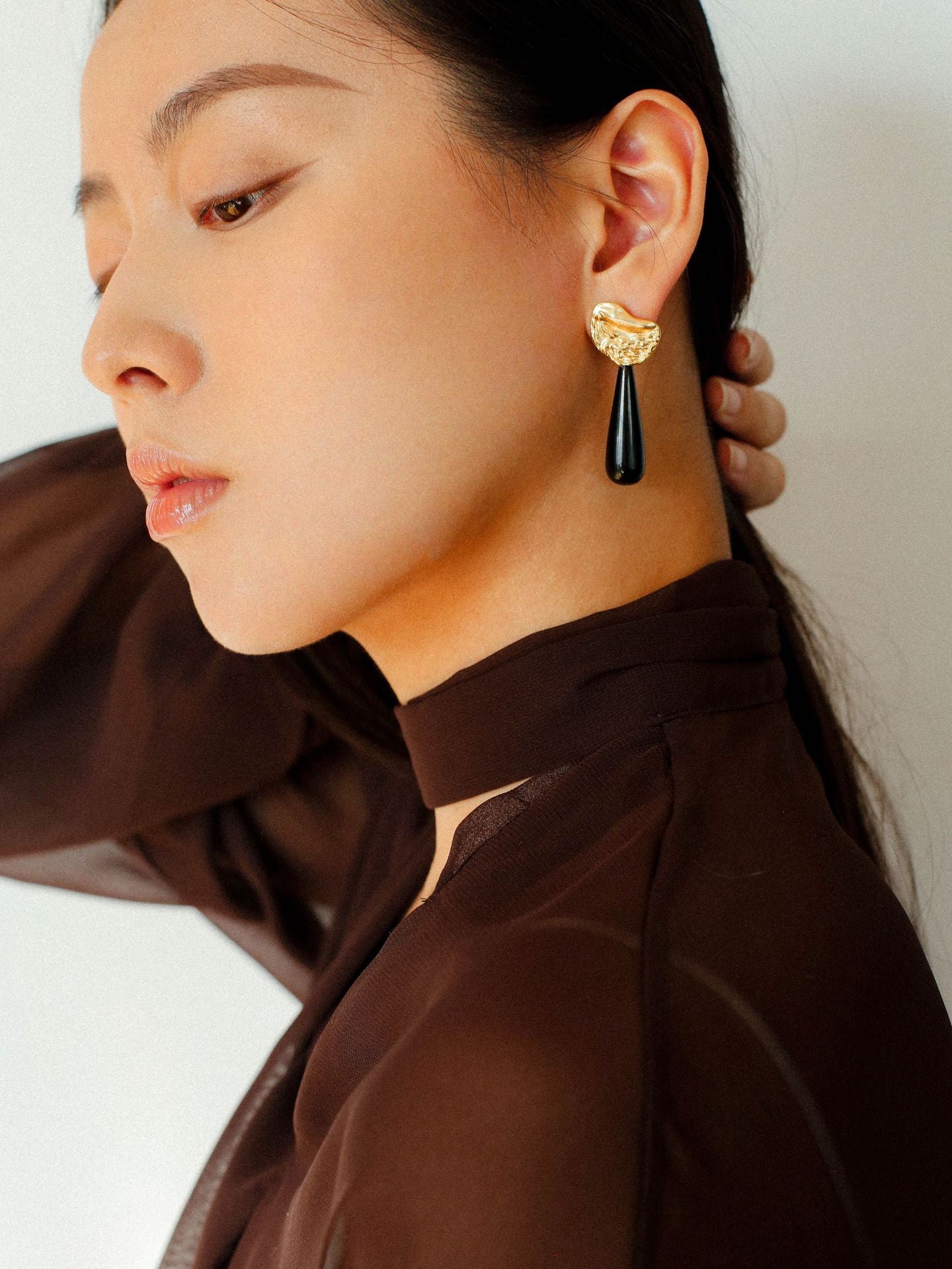 Classic Oil Brushstroke Series Earrings Lava Asymmetrical Shape with Agate Drops - floysun