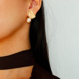 Classic Oil Brushstroke Series Earrings Lava Asymmetrical Shape with Pearl Drops - floysun