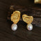 Classic Oil Brushstroke Series Earrings Lava Asymmetrical Shape with Pearl Drops - floysun