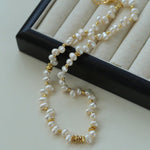 Classic Staggered Pearl and Gold Bead Clavicle Necklace - floysun