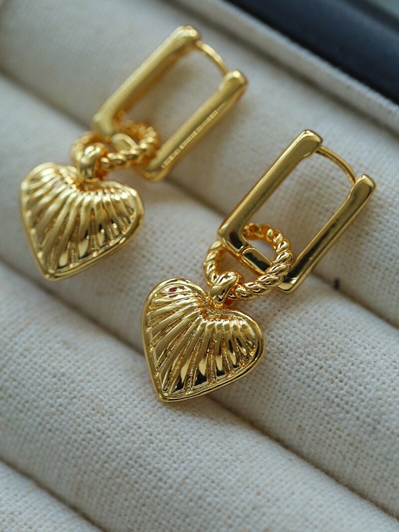 Classic Striped Heart Hoops Earrings - floysun