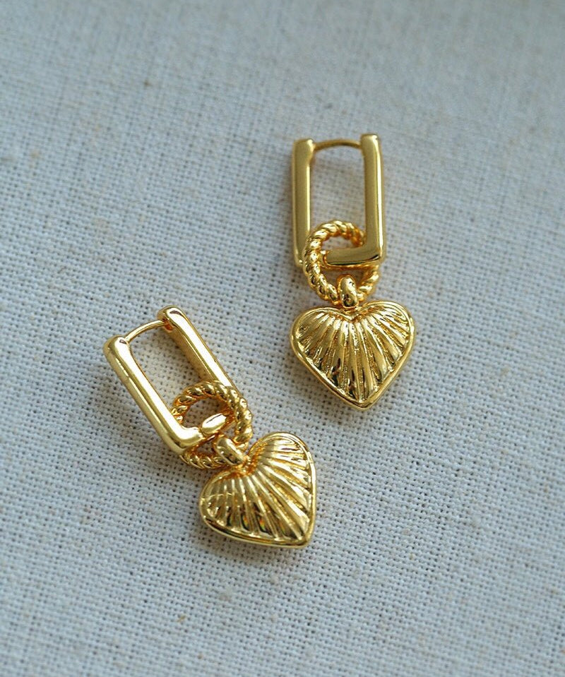 Classic Striped Heart Hoops Earrings - floysun