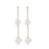 Starry Series Double Cluster Floral Pearl Drop Stud Earrings