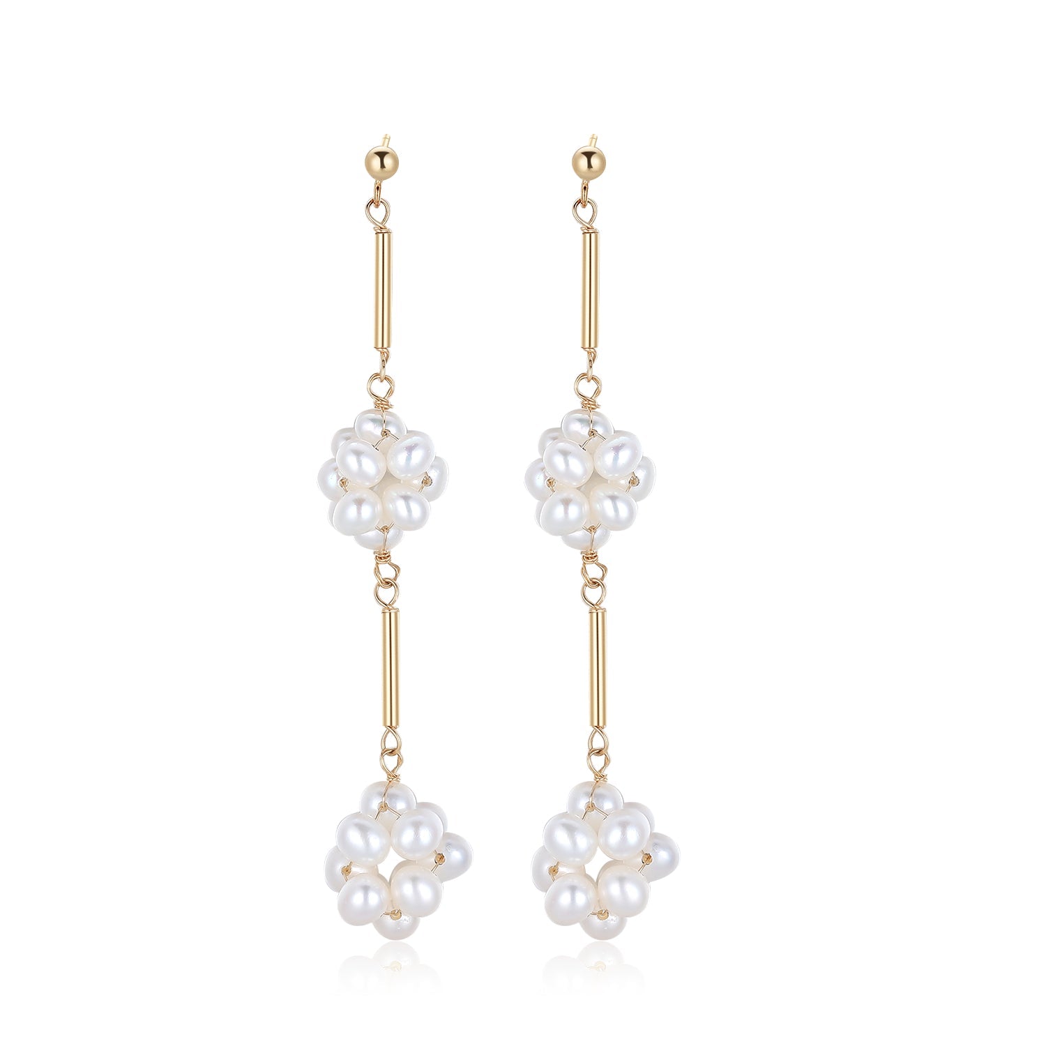 Starry Series Double Cluster Floral Pearl Drop Stud Earrings