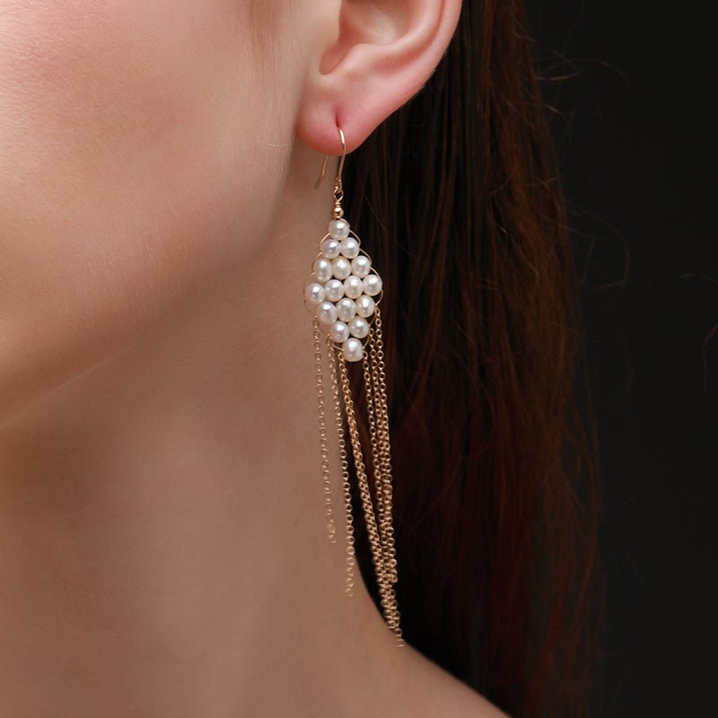 COCOKIM Flowing Bead Series Diamond Fringe Earrings - floysun