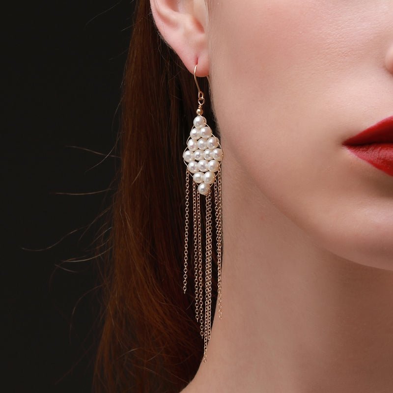 COCOKIM Flowing Bead Series Diamond Fringe Earrings - floysun