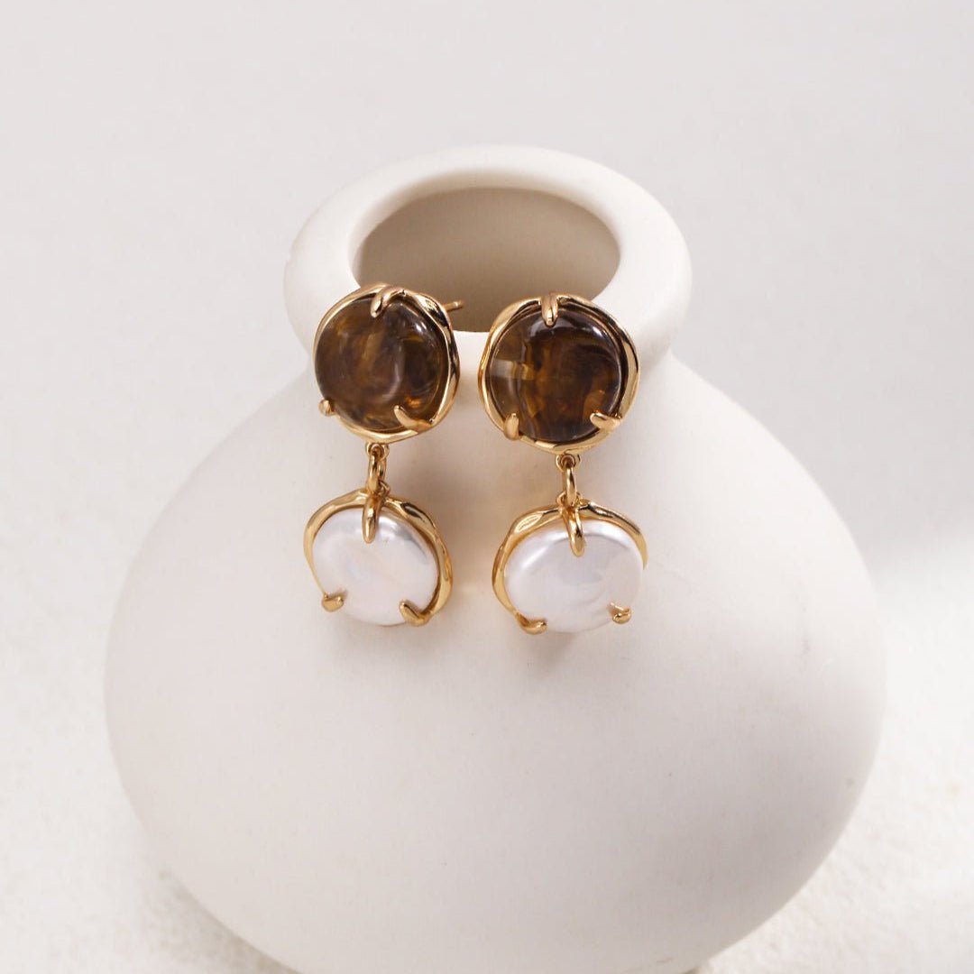 Coffee Milk Baroque Pearl Drop Earrings - floysun