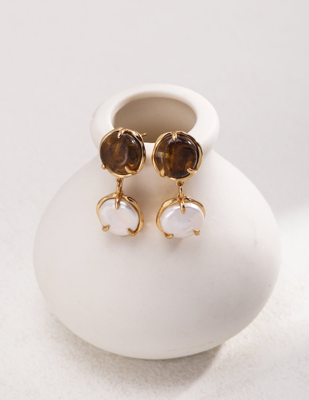 Coffee Milk Baroque Pearl Drop Earrings - floysun