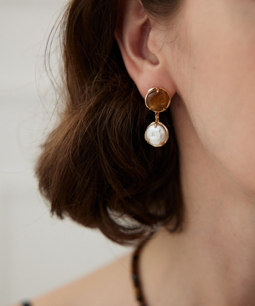 Coffee Milk Baroque Pearl Drop Earrings - floysun