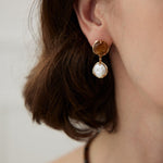 Coffee Milk Baroque Pearl Drop Earrings - floysun