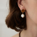 Coffee Milk Baroque Pearl Drop Earrings - floysun