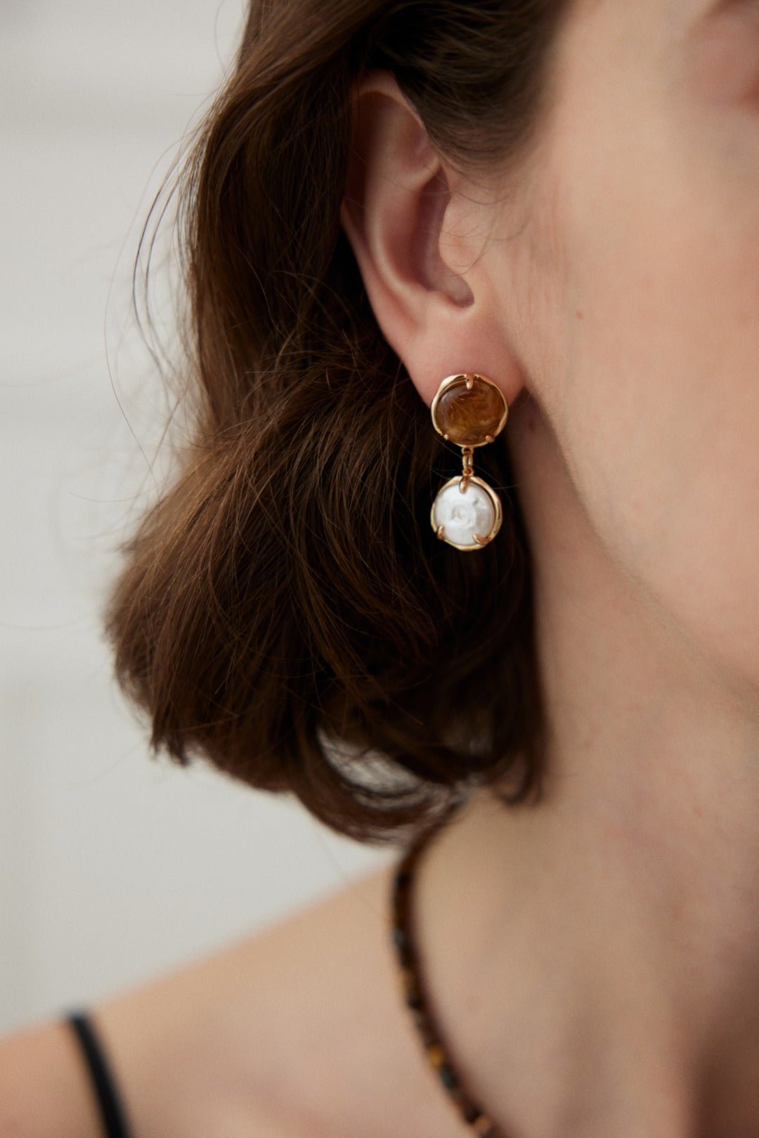 Coffee Milk Baroque Pearl Drop Earrings - floysun