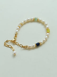 Colored Gemstone and Rice Pearl Beaded Bracelet - floysun