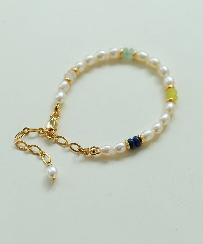 Colored Gemstone and Rice Pearl Beaded Bracelet - floysun