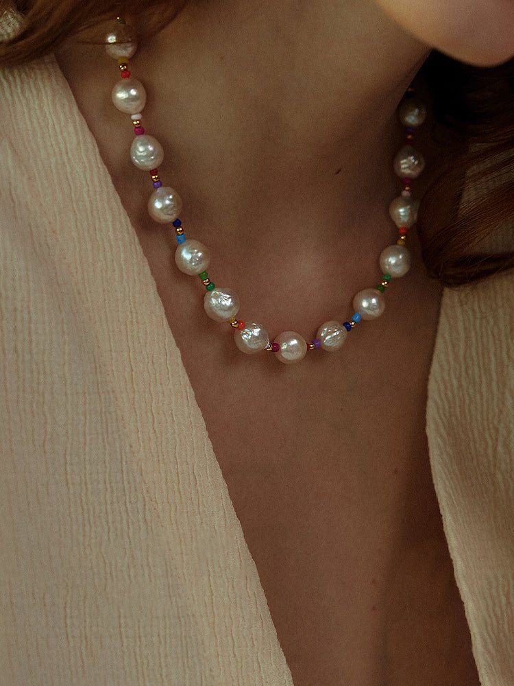 Colorful Beaded Baroque Pearl Necklace - floysun