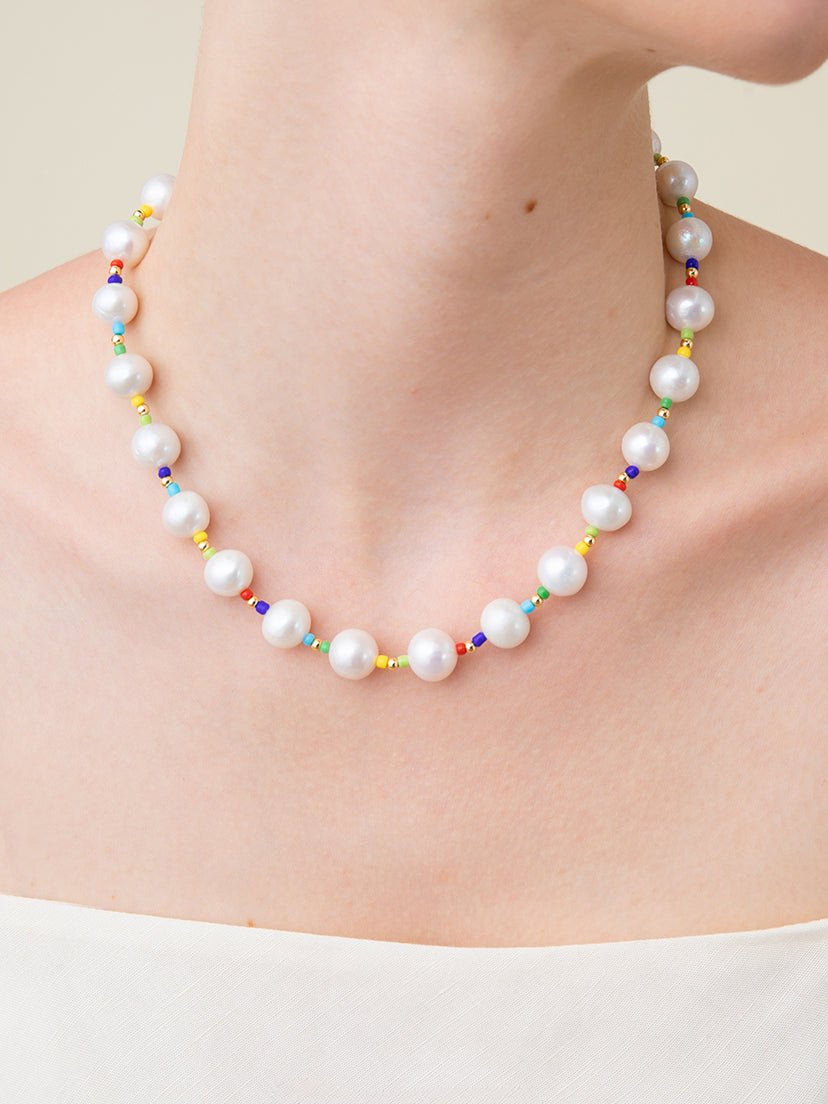 Colorful Beaded Baroque Pearl Necklace - floysun