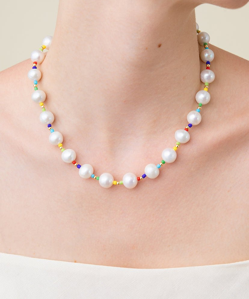 Colorful Beaded Baroque Pearl Necklace - floysun