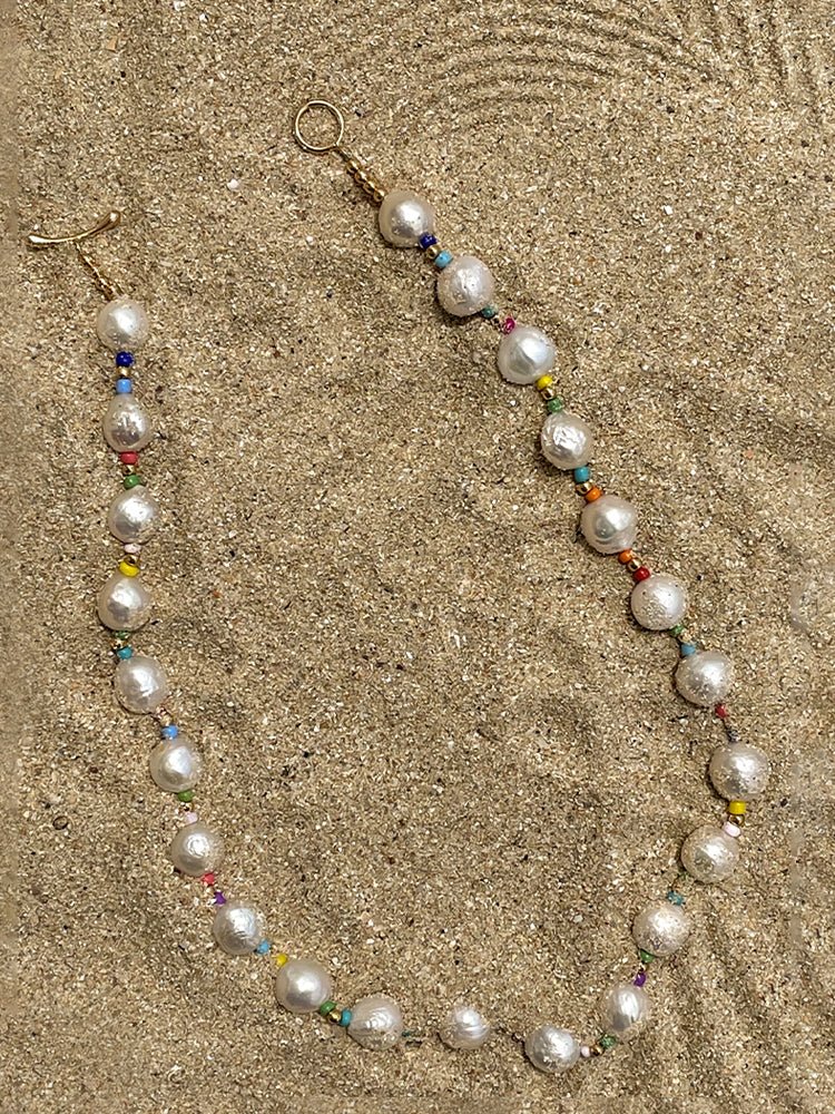 Colorful Beaded Baroque Pearl Necklace - floysun