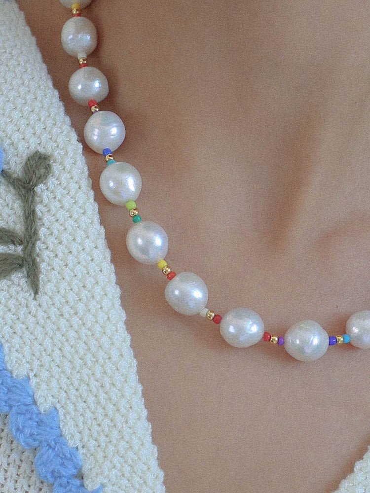 Colorful Beaded Baroque Pearl Necklace - floysun