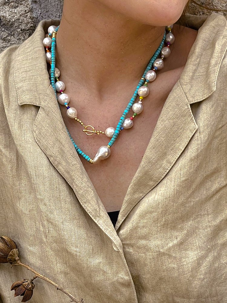 Colorful Beaded Baroque Pearl Necklace - floysun