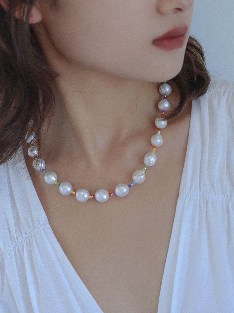 Colorful Beaded Baroque Pearl Necklace - floysun