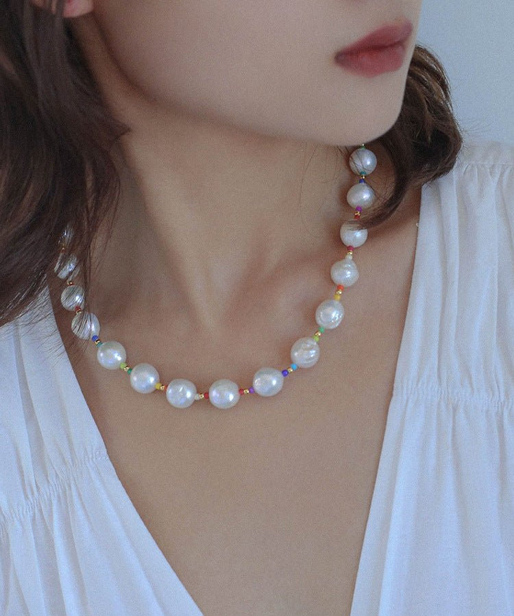 Colorful Beaded Baroque Pearl Necklace - floysun