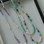 Colorful Faceted Gemstone Summer Vibes Pearl Beaded Necklace - floysun